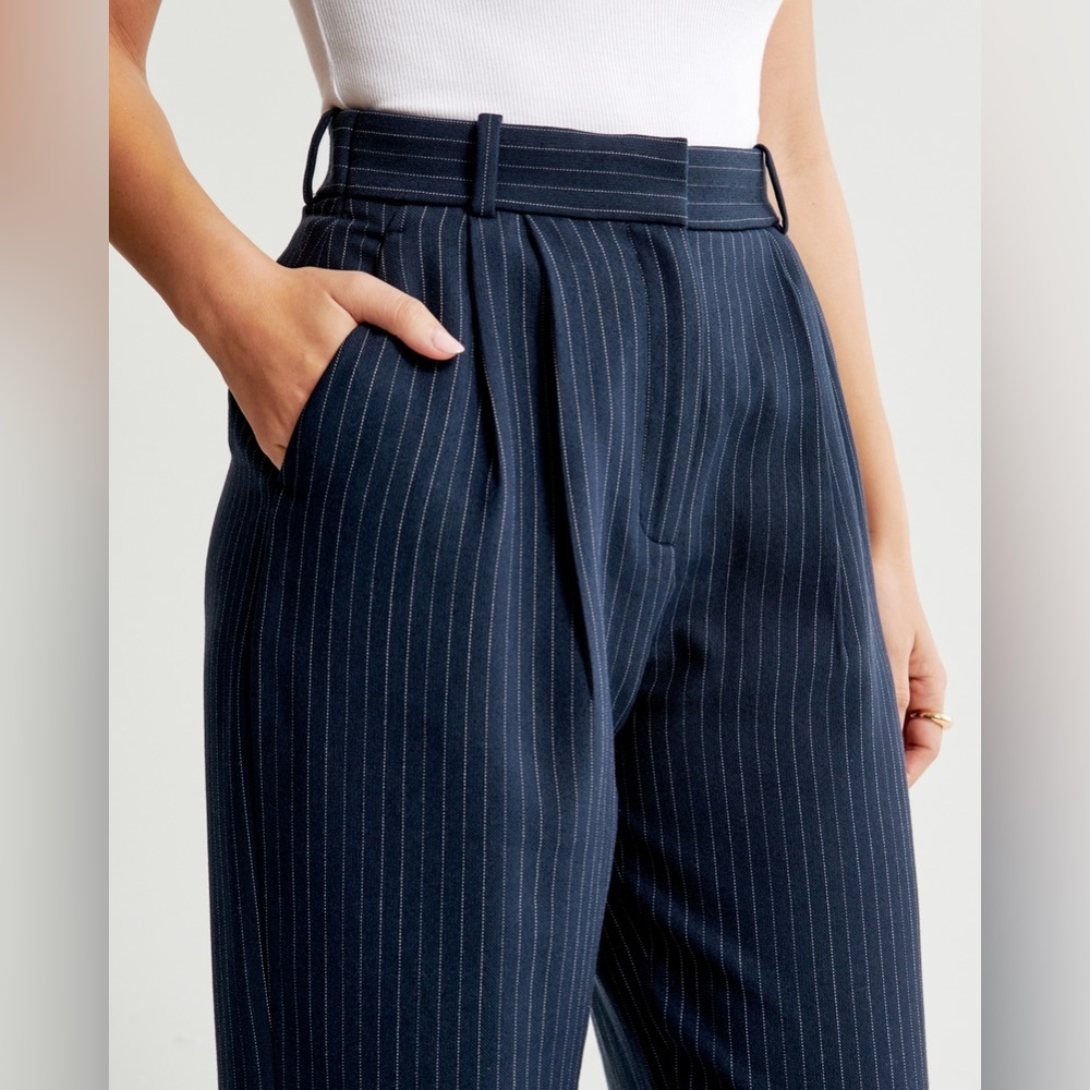 Abercrombie Navy Stripe Tailored Brushed Suiting Wide Leg Pants XXL Long